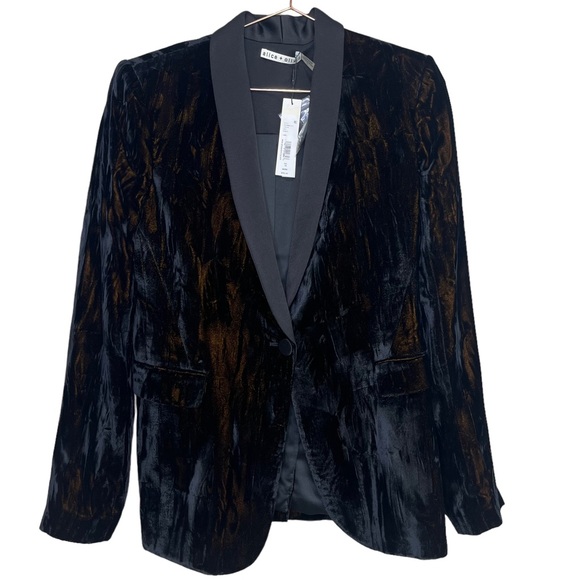 NEW Alice + Olivia Macey Crushed Velvet Blazer Black Size 10 - Picture 4 of 8